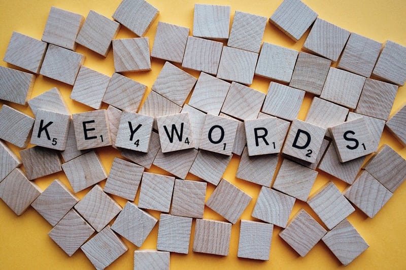 Keywords spelled out with tiles