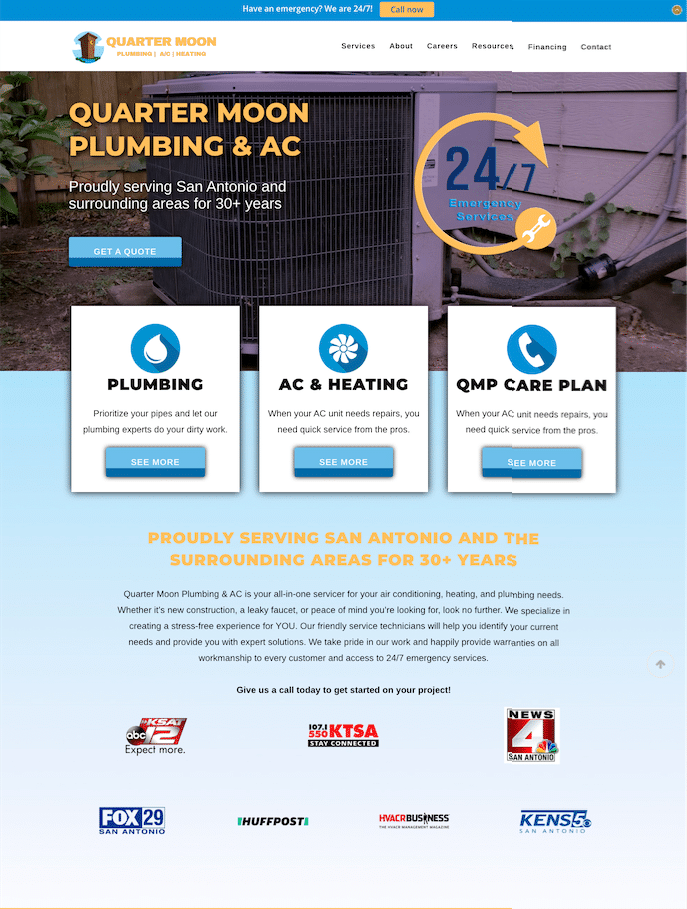 Homepage for QuarterMoon Plumbing
